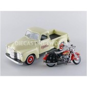 CHEVROLET 3100 PICK-UP 1950 + MOTORCYCLE HARLEY DAVIDSON FLSTS HERITAGE SPRINGER 2001 E1/24 CREMA